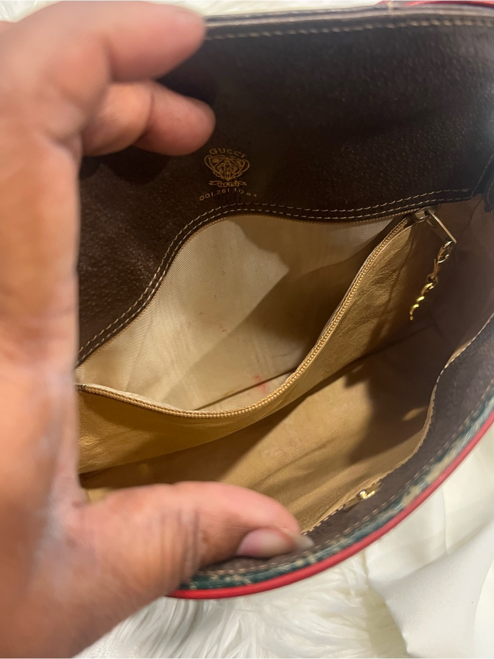 Gucci Monogram Crossbody Bag in Beige with Red Trim - Picture 11 of 17